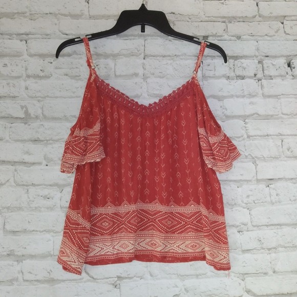 Forever 21 Top Womens Medium Short Sleeve Crochet Boho Cold Shoulder - Picture 5 of 7